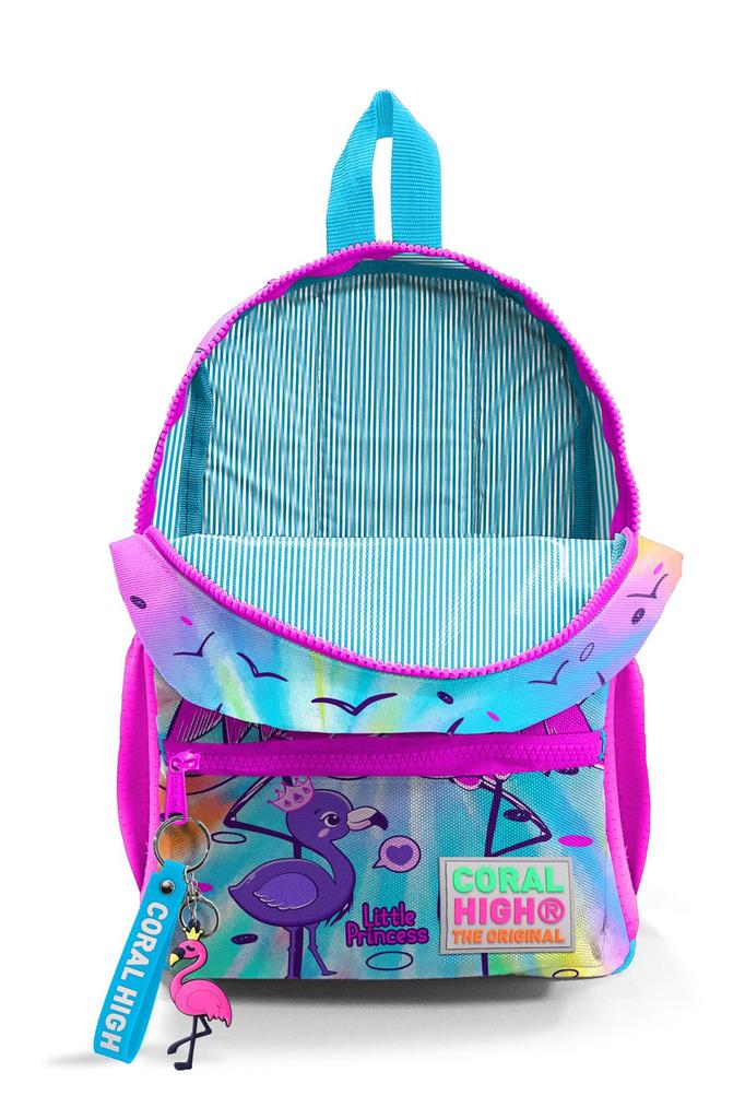 Minik Yuva Batoh Modrý Růžový Vzor Plameňák Dvoukomorový 23530