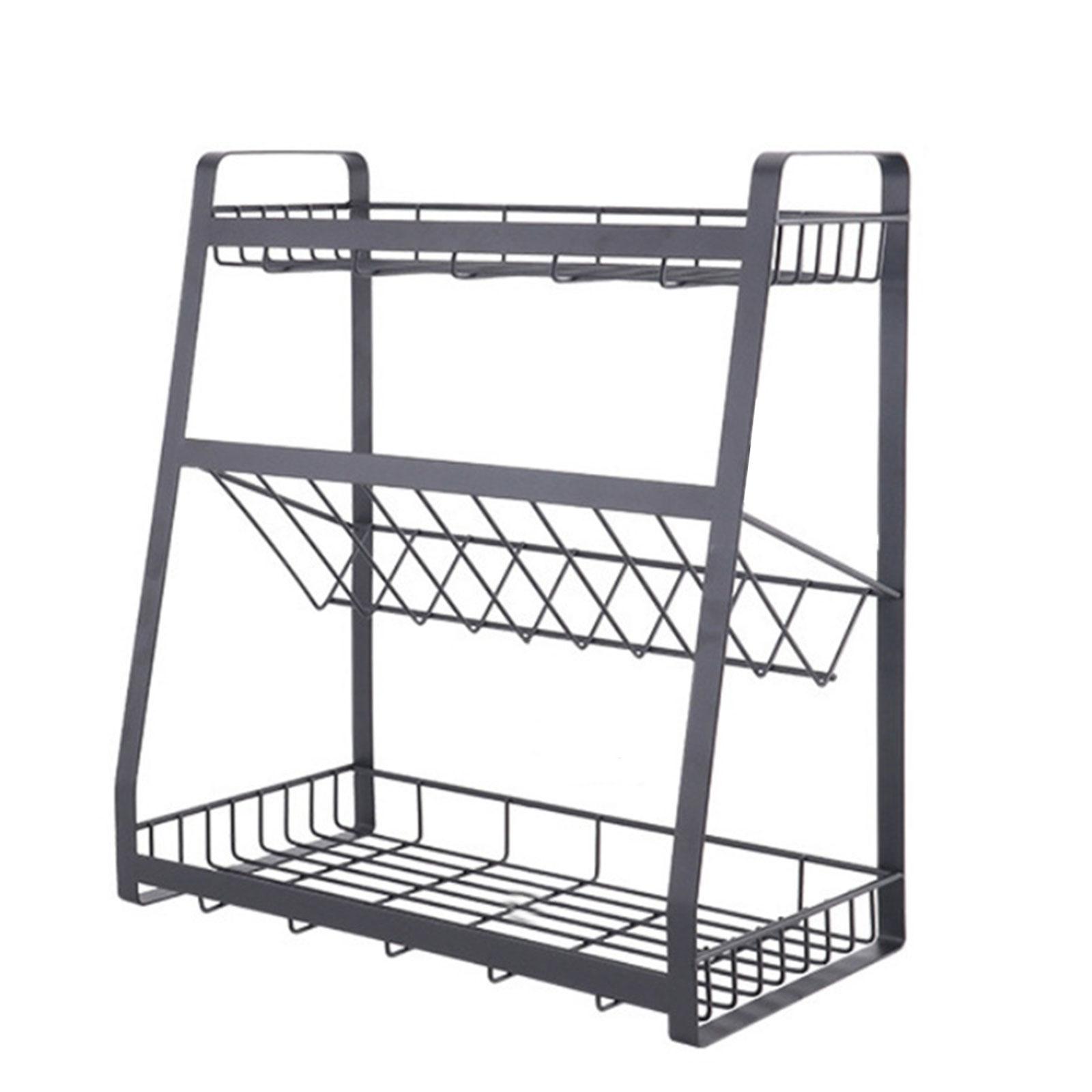 Spice Storage Rack for Counter Seasoning Condiment Organizer Rack Spice Storage Rack Kitchen Counter Spice Rack Black