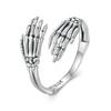 WOSTU 925 Sterling Silver Rose Skeleton Hand Open Ring For Women Punk Gift Wing Heart Adjustable Rings Party Jewelry Hip Hop
