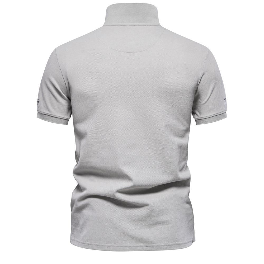 Men's Spring Summer Trendy Cotton T-Shirt Casual Embroidered Thin Breathable Polo Short Sleeve Top with Buttons