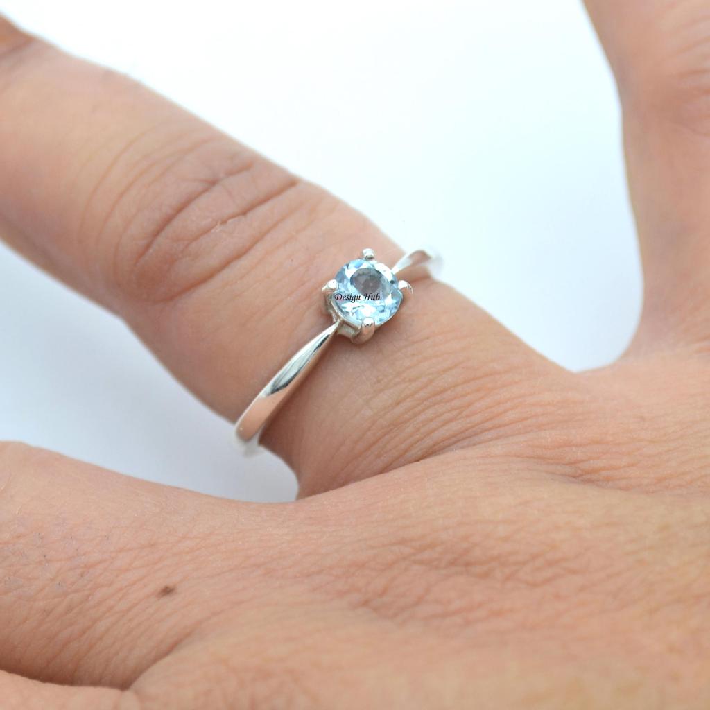 Natural Blue Topaz Gemstone Ring Christmas Gift 925 Sterling Silver Statement Jewelry Handmade Ring