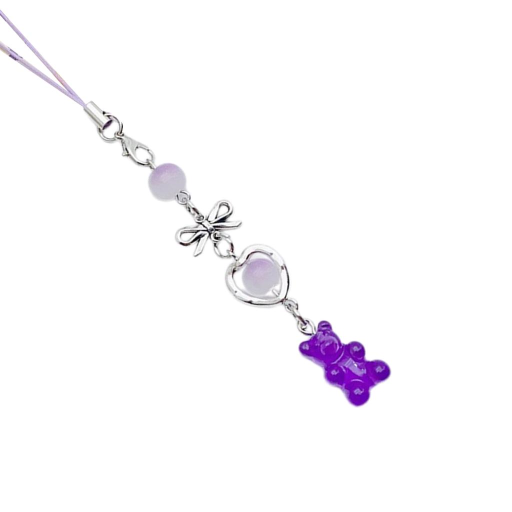 Roztomilý medvídek mašle korálek přívěsek řetízek popruh na telefon kapsa klíčenka závěsná dekorace na klíče tašku peněženku