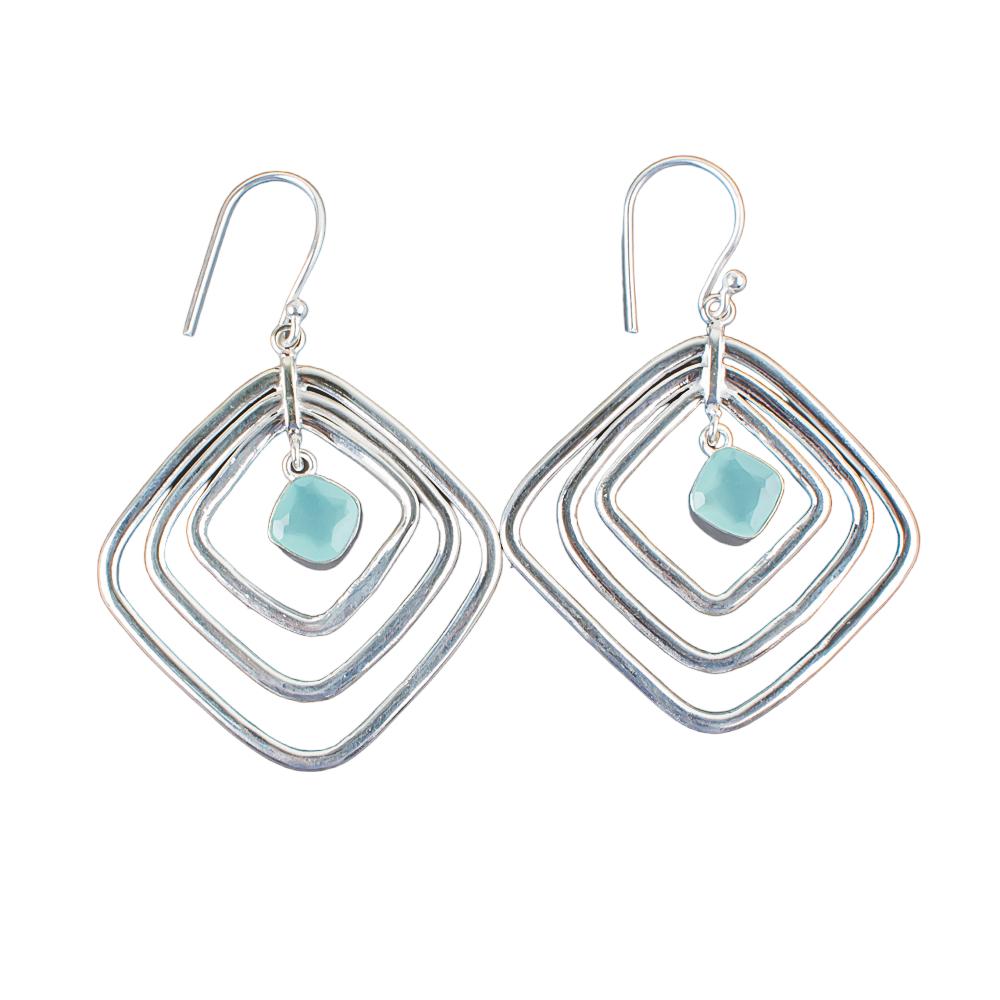 Aqua Chalcedony Gemstone 925 Sterling Silver Jewelry Handmade Earrings 2.44" EE-71-2
