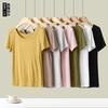 Women's Crew Neck Short Sleeve Ribbed Knit Slim Fit Casual Basic Tee Top Soft Stretchy Solid Color Summer Daily Wear Shirt