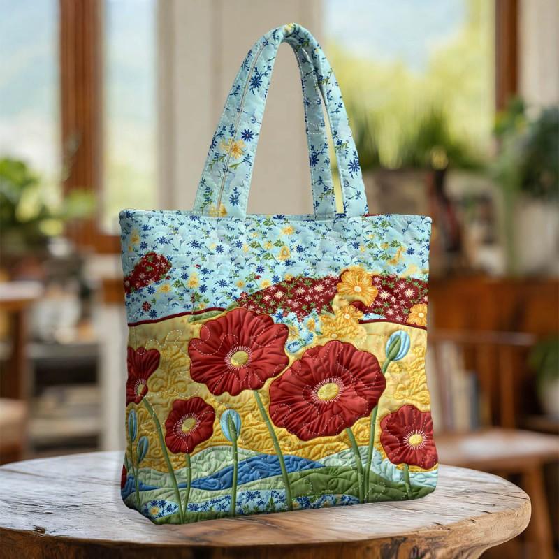 Floral Print Quilted Tote Bag - Shoulder Hand Carry Medium Size Street Style