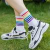 3 Pairs Rainbow Cotton Socks Women High Quality Cotton Socks Street Ins Fashion Stripe Stacked Mid Tube Sports Sokken