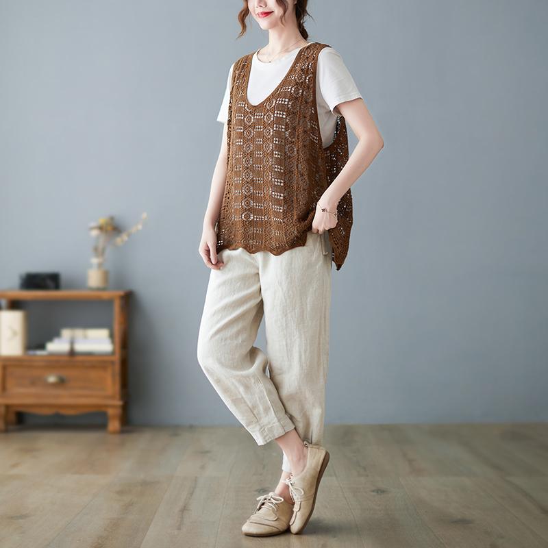 

DIMANAF 2022 Женская вязаная футболка, жилет, женские свободные топы без рукавов с v-образным вырезом и футболки One Size дубильная кора