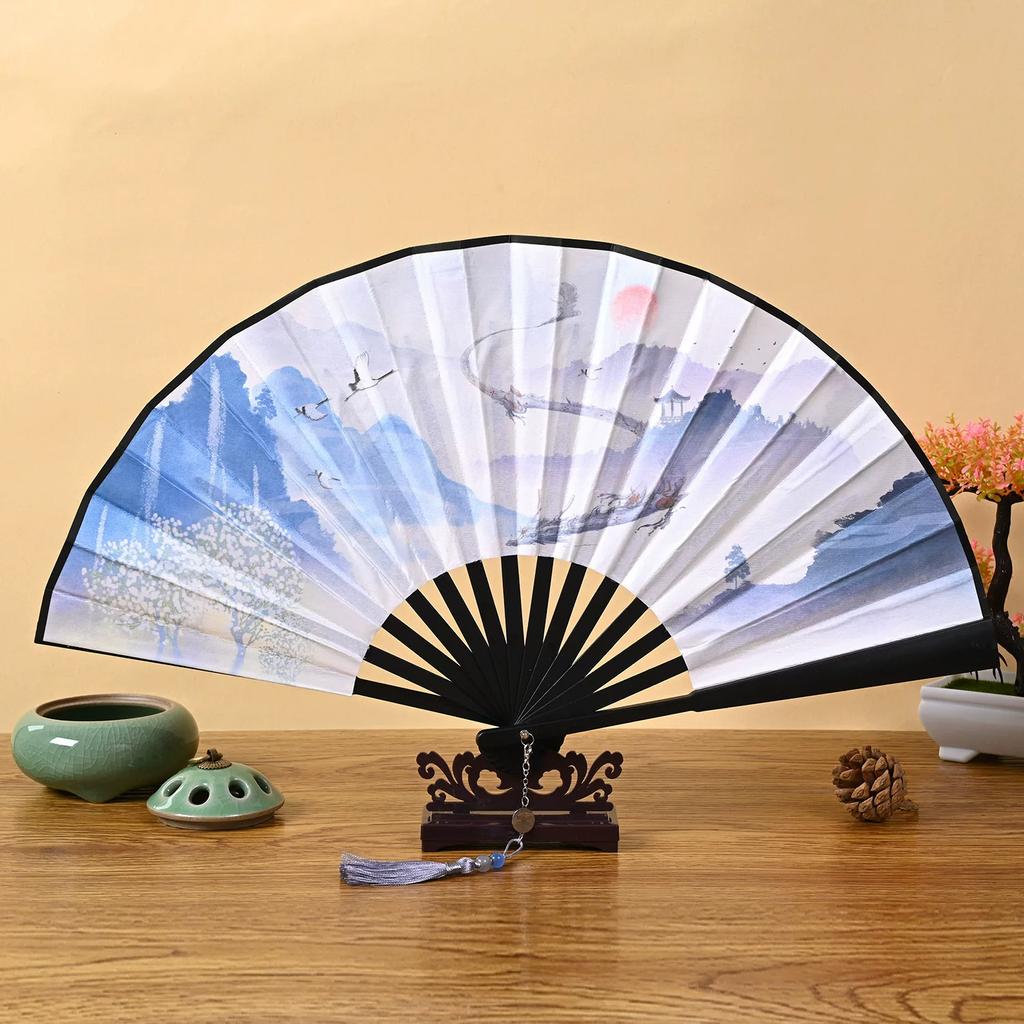 Folding Fan In Ancient Style for Boys, Dragon Design, Student Style, Bold Black Double-Sided Summer Plastic Fan, New Model