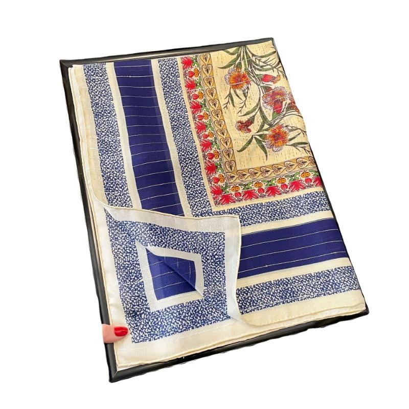 Spring and Autumn Silk Square Scarf Women's High-end Herringbone Mulberry Silk Scarf Elegant Versatile Big Shawl Thin Scarf