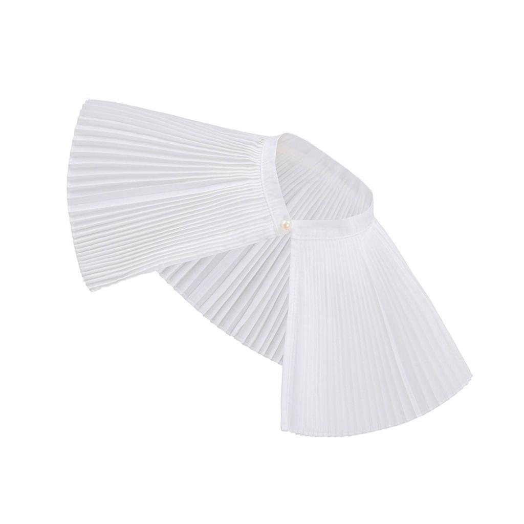 Elegant Detachable Pleated False Collar Pearls Button Shawl and Faux Sleeves Cuffs Set for Parties Costume or Casual