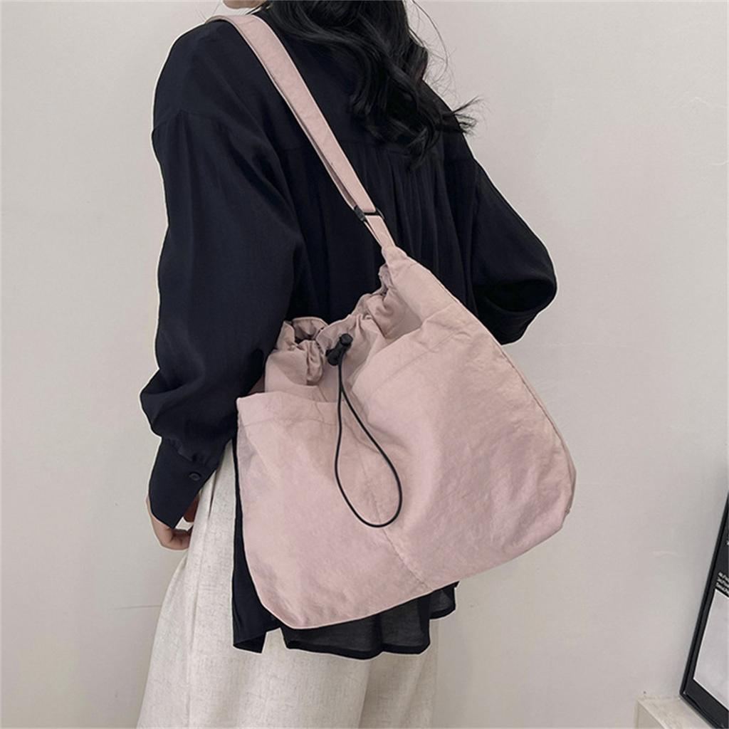 Leichte Canvas-Umhängetasche für Damen Herren Große Kapazität Einfarbig Kordelzug Umhängetasche für Freizeit und Reisen