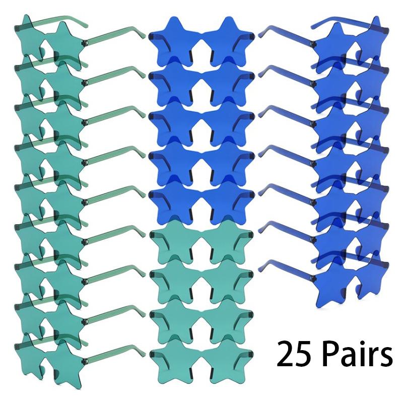 25 Pairs Rimless Star Shaped Sunglasses Men Fashion Cute Candy Color Beach Vacation Decor Shades Women Trendy Rave Sun Glasses