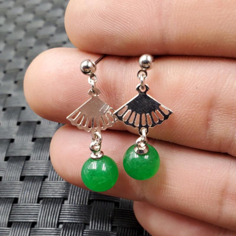 Green Quartzite Jade Round Bead Stud Earrings Pendants 2020-10-701 нефритовый