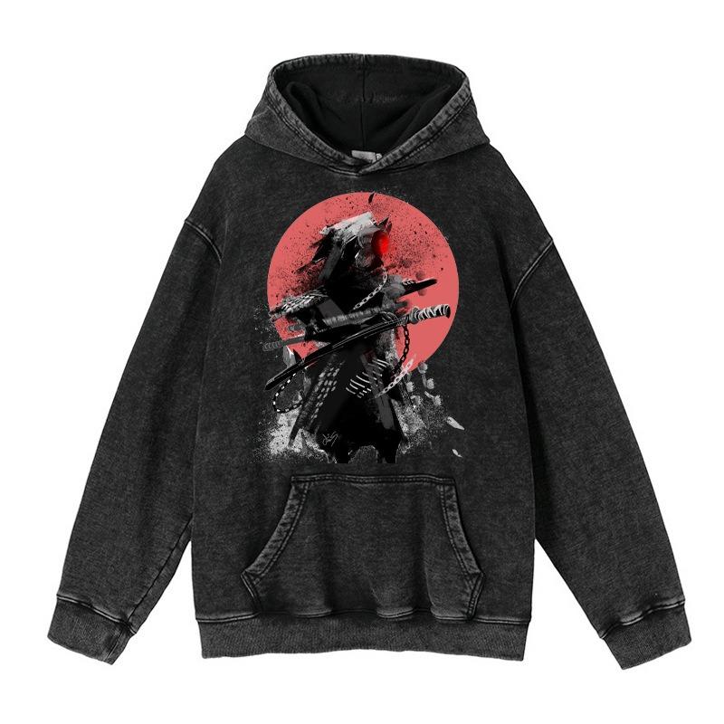 New Animation Peripheral Printing Washed Retro Sweater Men'S Hoodie