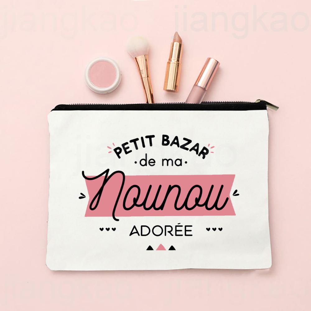 Thank You for Taking Care of Me Nanny Print Cosmetic Bag Women Neceser Makeup Bags Travel Toiletry Pouch Thanks Gifts for Nounou