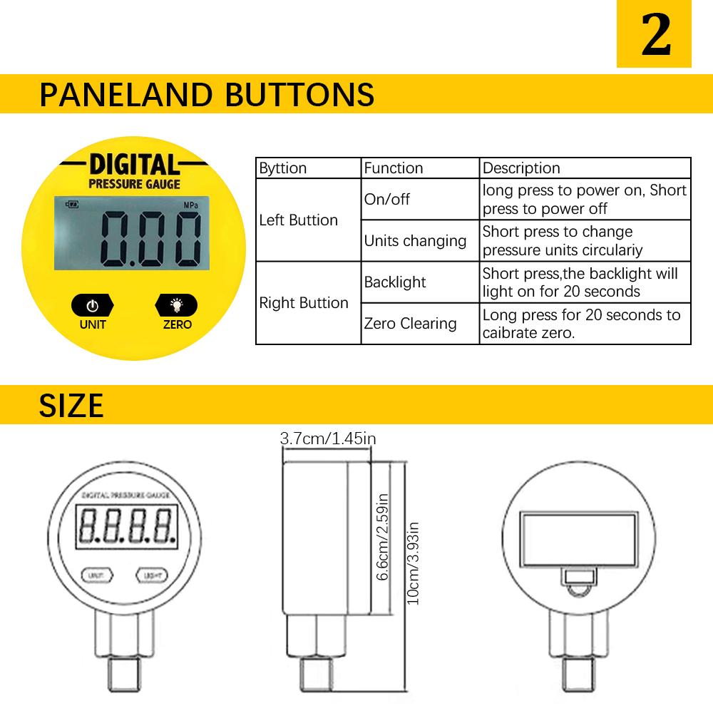 Digital Pressure Gauges Oil Hydraulic Pressure Gas Water Liquid Fuel Manometer 3V 250BAR/25Mpa 2 Points Thread Tester Meter