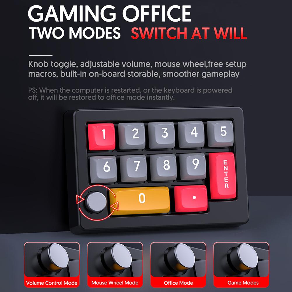 13 Key Wired Macro Programmable Mechanical Gaming Keyboard Fully Hot Swappable Programming KeyPad with Knobs Number Keyboard