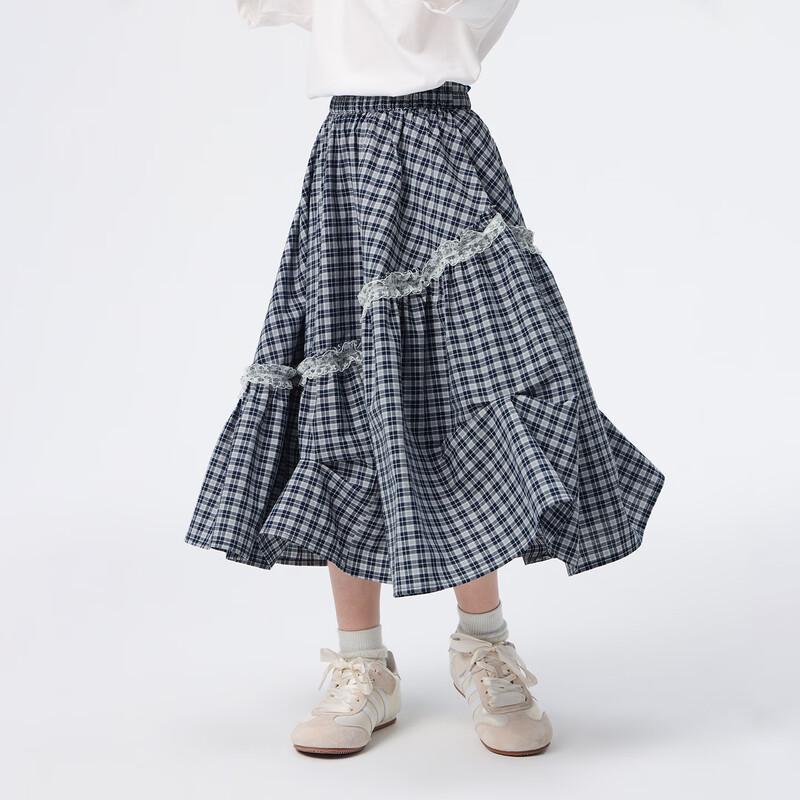 Xiaoyinman Girls Plaid Pleated Skirt with Lace Trim 170