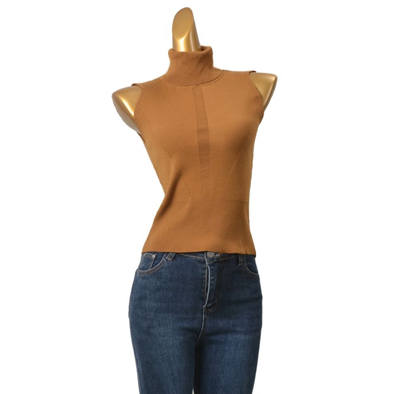 Fashion Style Turtleneck Minimalist Casual Inner Sweater Foreign Trade Original Order High Elastic Silm Sleeveless Vest