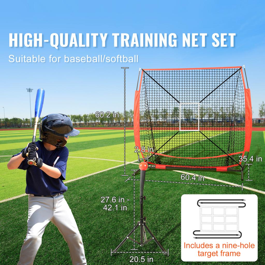 SucceBuy 5x5ft Portable Baseball Softball Practice Net for Hitting Batting Catching Pitching w/ Bow Frame Carry Bag Strike Zone
