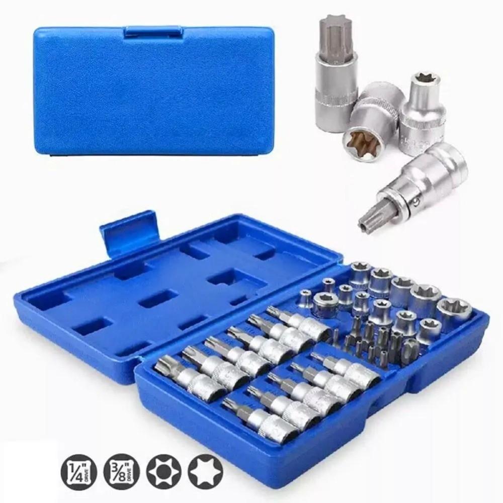 34Pcs/ Set Hexagon E-Torx Star Socket Set Male Female Bits Pressure Batch Sleeve  Automotive Repair