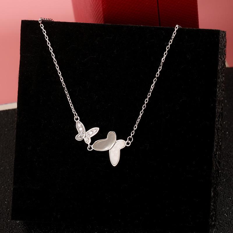 925 Sterling Silver Butterfly Necklace with Inlaid Diamonds for Women - Elegant & Versatile Gift 925 Silver
