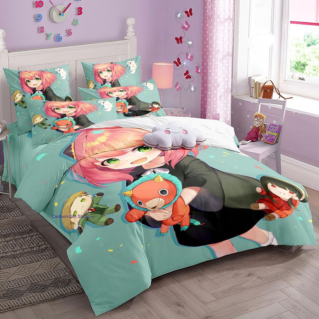 Anime Spy X Family Bedding Set Kawaii Loid Forger Anya Duvet Cover with Pillowcases Girls Boy Kid Set Quilt Cover Set