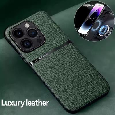 Magnetic Leather Phone Case For iPhone 16 13 12 11 Pro Max Matte Cases For iPhone 15 14 Pro Max 16 Plus 16E Lens Protector Cover