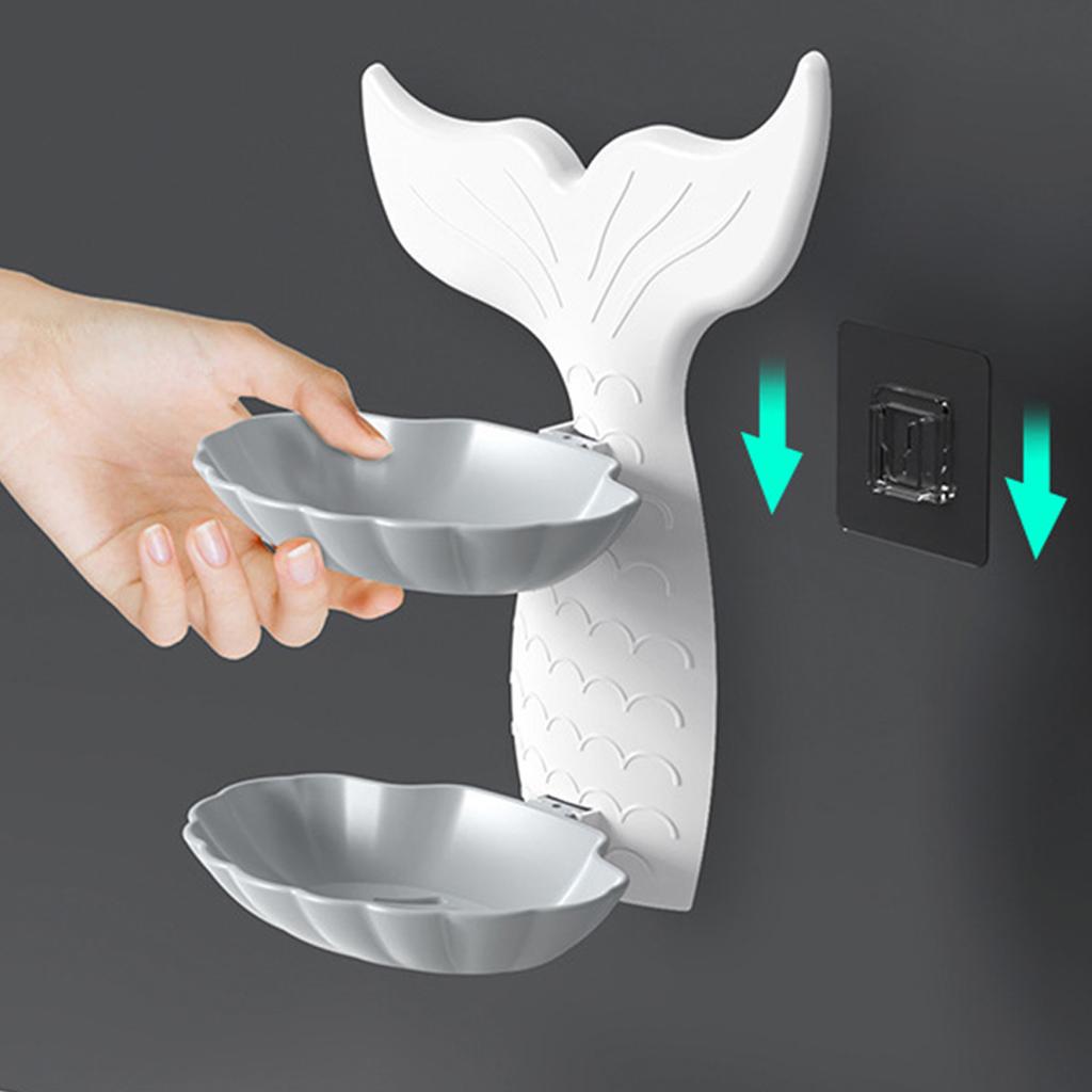 Double Layer Soap Dish Wall Mounted PP Goldfish Shaped Soap Draining Holder for Bathroom