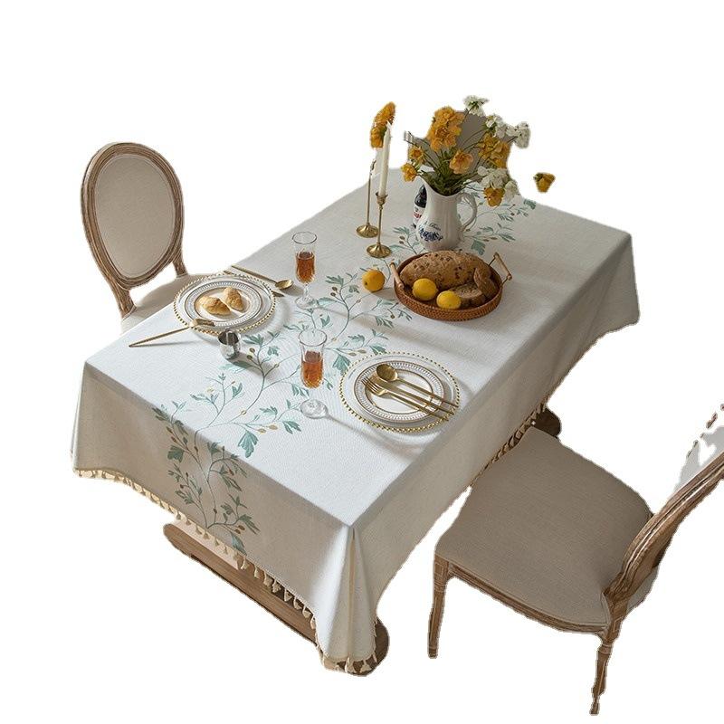Linen Cotton Blend Rectangular Tablecloth Modern Simple Fringed Tea Table Cover Fresh Style