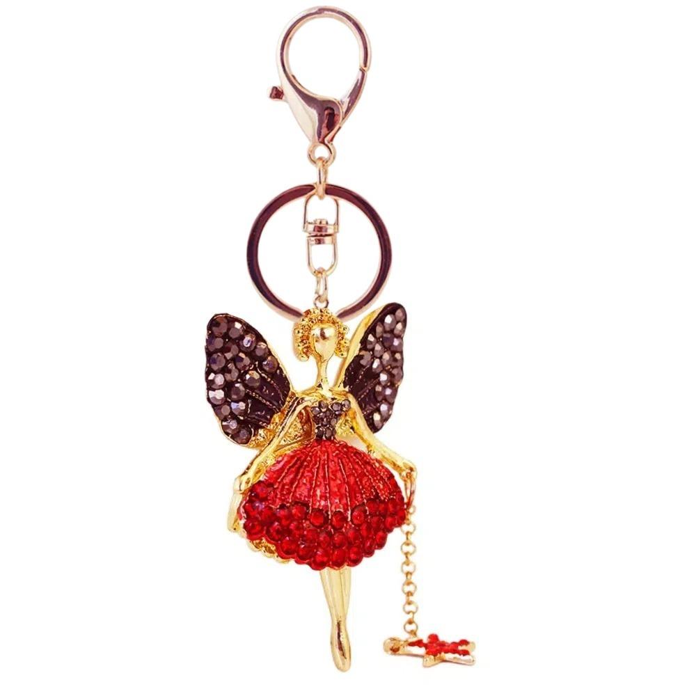 

Циркон Стразы Девушка Подвеска Металлическое Кольцо для Ключей от Машины Роскошный Брелок Балерина Подарки Style A Red