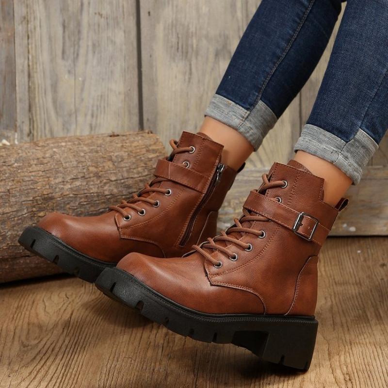 Women's Shoes Fashion  Platform Women Boots High Quality Women Sheos Retro Round Toe Punk Style Ankle Boots Motorcycle Boots New