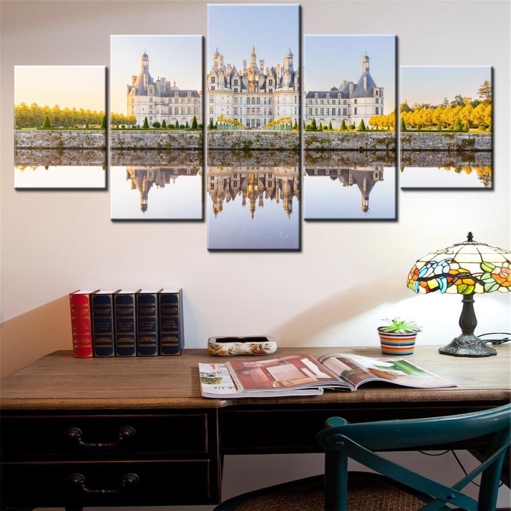 

5 Pieces Canvas Wall Arts Poster Painting World Chambord Castle France Wallpaper Home Decor Picture Printing For Living Room Art 20X35 20X45 20X55CM