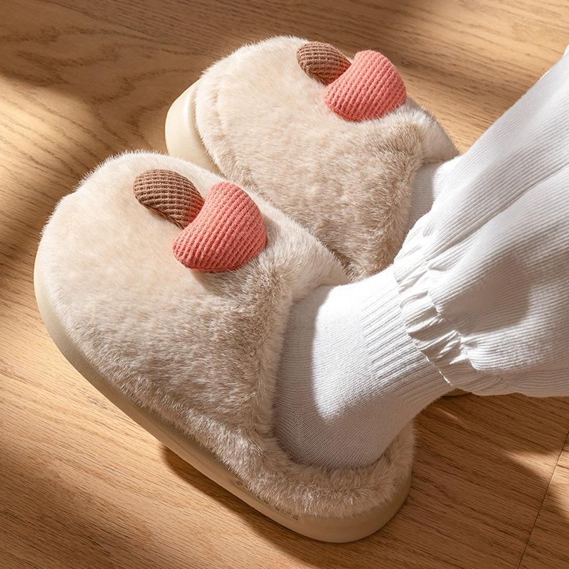 Cute Mushroom Cotton Slippers Women's Autumn and Winter New Thick-bottomed Indoor Home Bag Head Plush Slippers Women's Winter