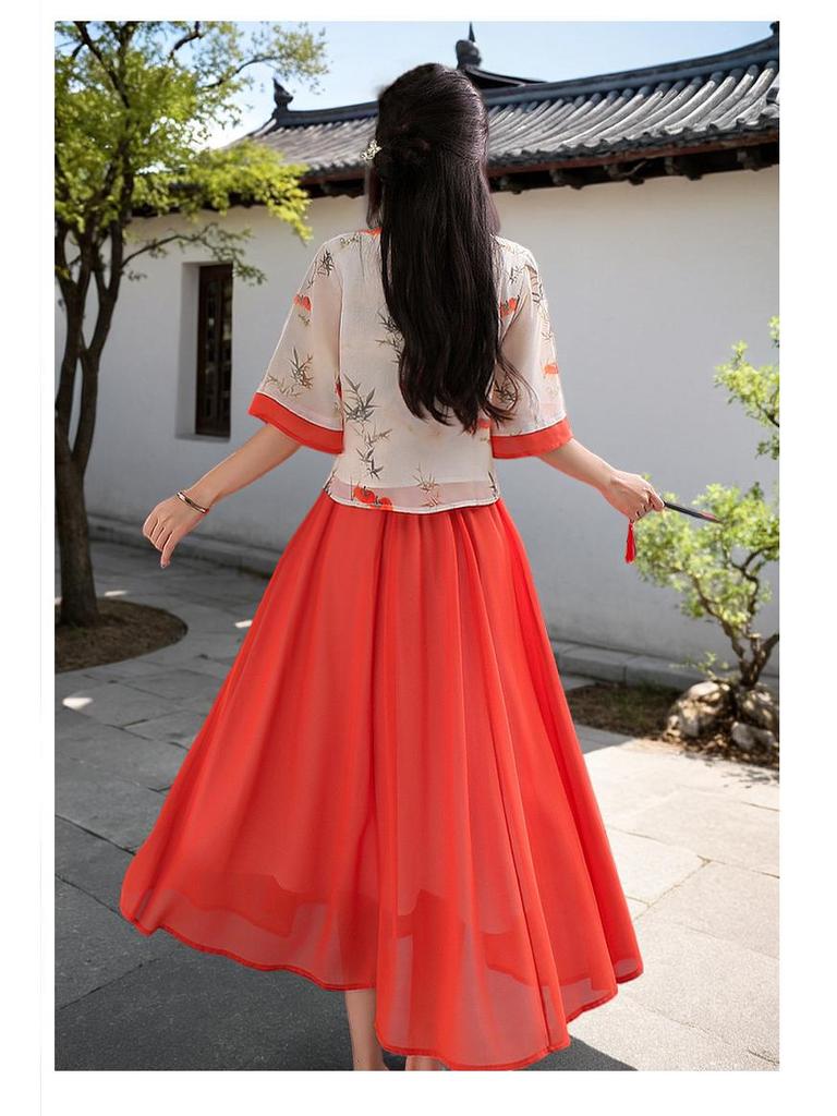 New Young Republic Style Hanfu Girl Tang Suit Two-Piece Retro Cheongsam Set