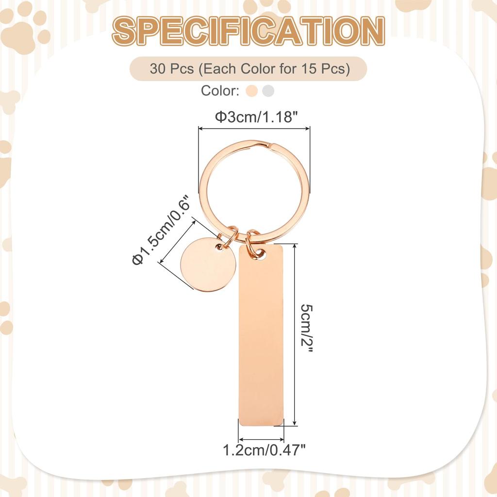 PATIKIL Stainless Steel Engraving Keychain 30 Metal Leather Engravable Stamping Blank Key Ring Tags for DIY Keychain Rose Tone Blanks, Pieces, Crafts,