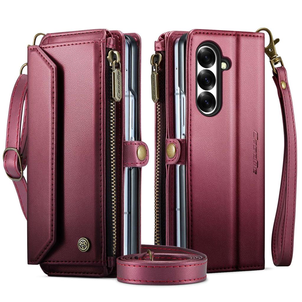 For Samsung Galaxy Z Fold 8 Case Crossbody Zipper Wallet RFID Blocking Card Slot Magnetic Leather Wristlet Flip Cover for Women