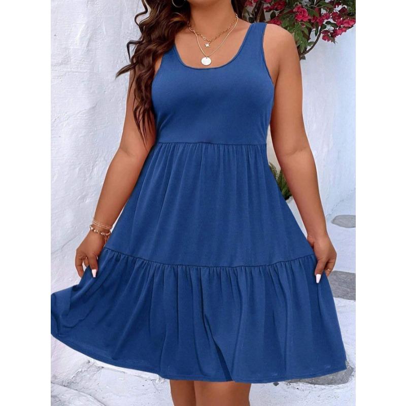 Spring and Summer Large Size Loose A-line Dress Women's Clothing Casual Commuter Sundress Solid Color Fashion Elegant Sleeveless Party Cake Dress