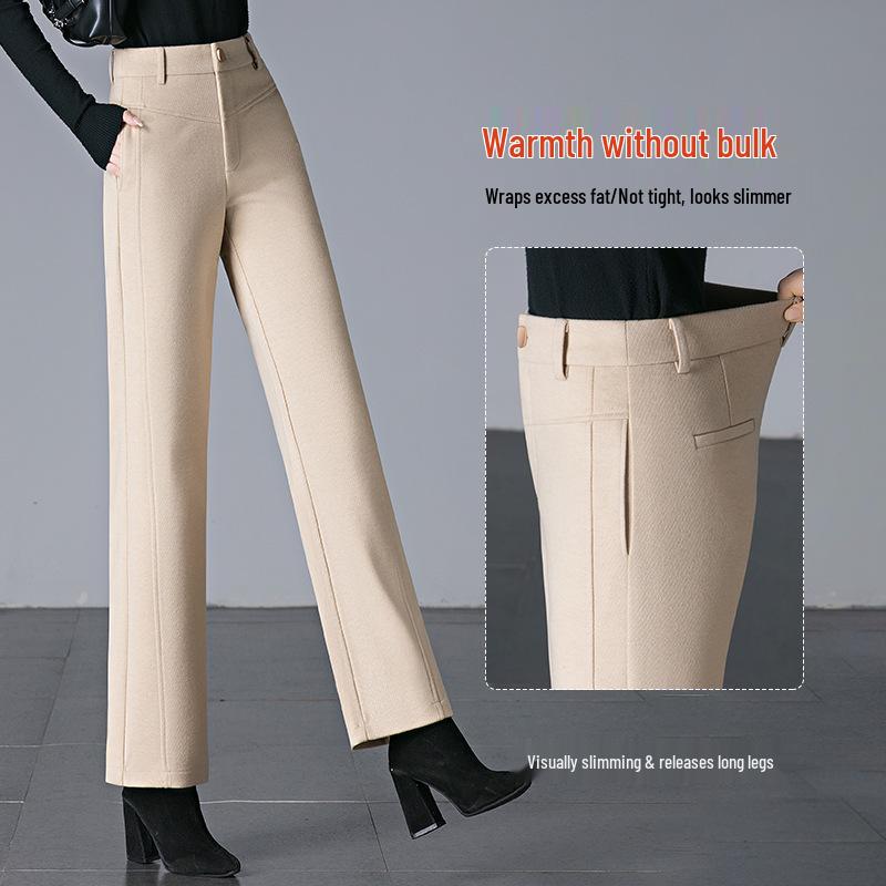 2024 Autumn/Winter Women's Loose Slimming Acetate Wool Pants - Extra Thick, Narrow to Wide Leg, for Middle-Aged Moms