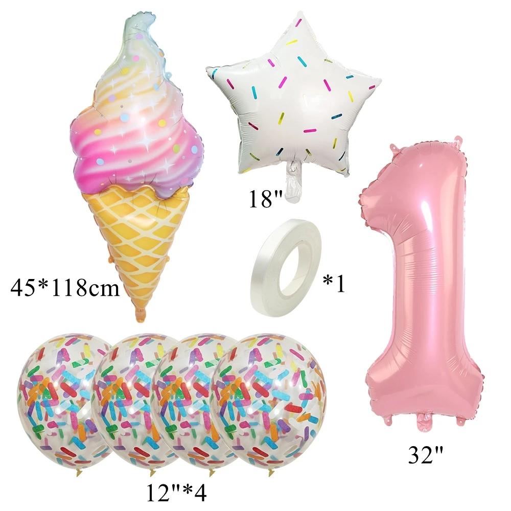 8 Pcs Donut Ice Cream Star Balloon Colorful Paper Confetti Balloon Set for Baby Shower Girl's Donut Birthday Party Decorations
