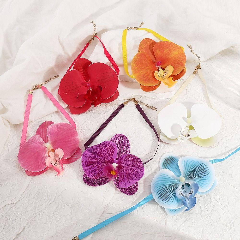 Korean Style Butterfly Orchid Earrings Minority Design Ribbon Necklace Elegant Flower Choker  Women