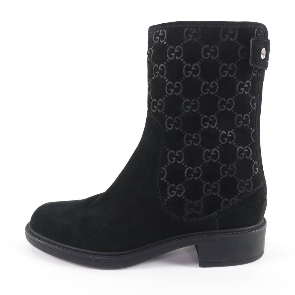 Excellent GUCCI short boots GG pattern back zip suede leather black 36 323550 Used