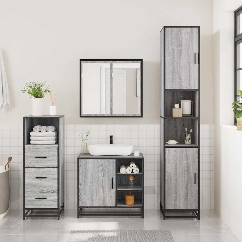 3 Piece Bathroom Furniture Set Grey Sonoma Particleboard