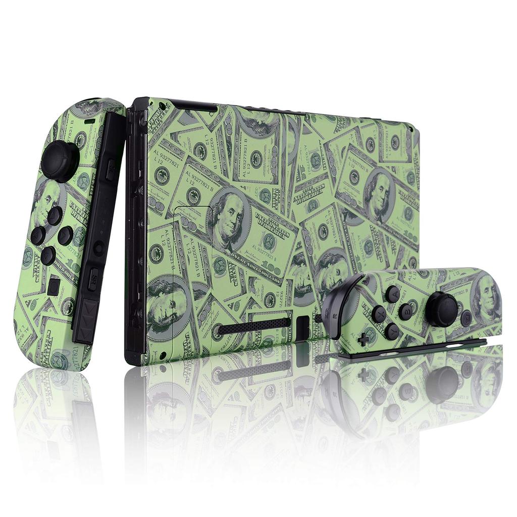 Custom DIY Replacement Case Shell Compatible with eXtremeRate Includes Patterned Back Holder Handle Controller Full Button Set Dollar Switch, Plate,