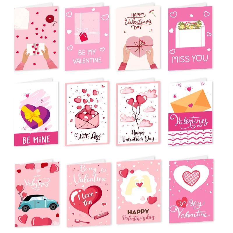 26-Piece Valentine's Day Foldable Greeting Cards with Envelopes Pink Heart-Shaped Postcards DIY Gift Cards Wedding Decorations