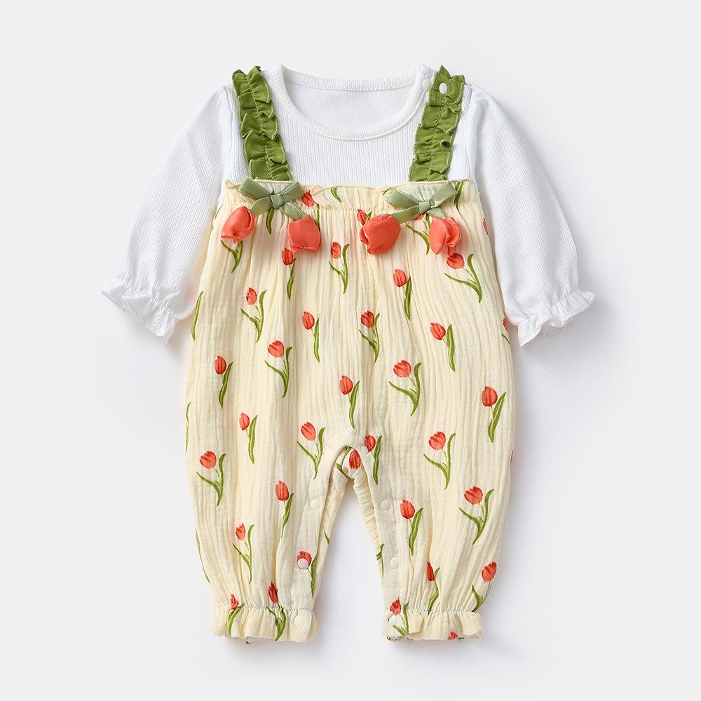 

Новорожденный Осенний Комбинезон на Подтяжках: Комбинезон с длинным рукавом в два слоя для девочек Size 90