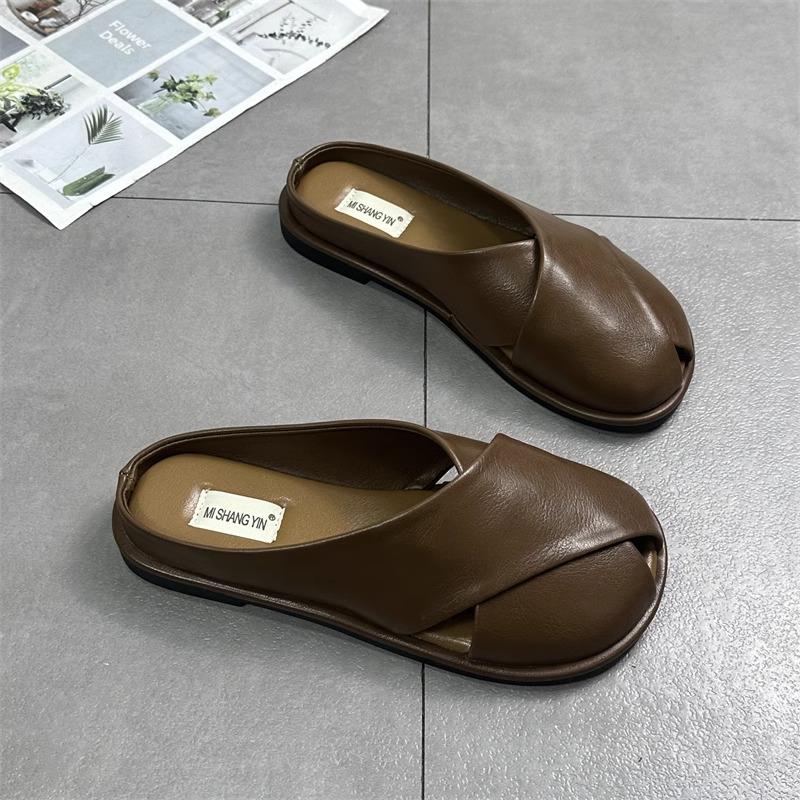 Flat-bottomed bag head and half slippers for women in the summer of 2025, new models for outer wear, versatile soft-soled comfortable, lazy sandals,