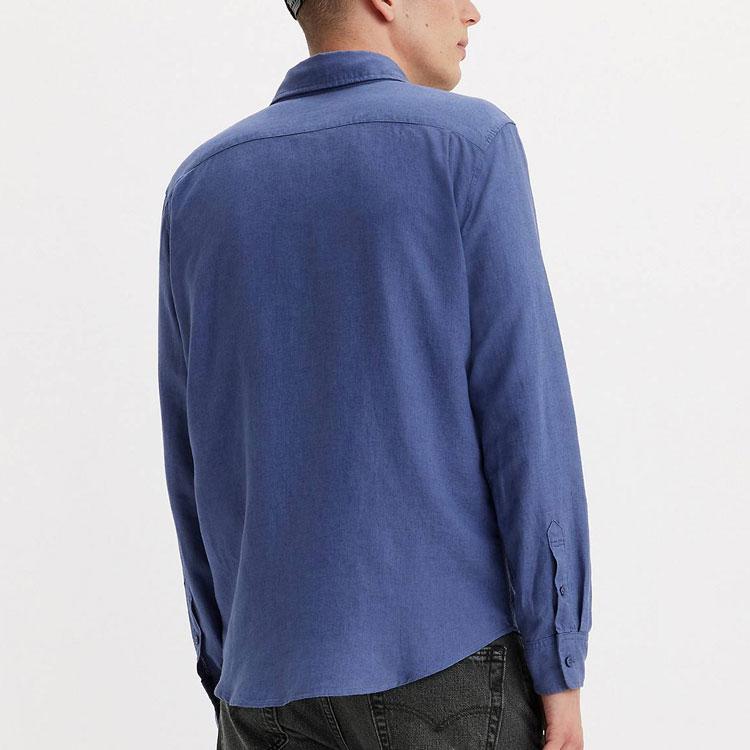 Levis Casual Solid Pocket Detail Square Neck Long Sleeve Shirt Men Shirts Blue 85746-0141