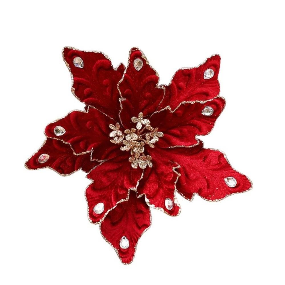 DIY Decoration Fake Flower 22cm Xmas Tree Decorations New Glitter Poinsettia  Christmas Gift