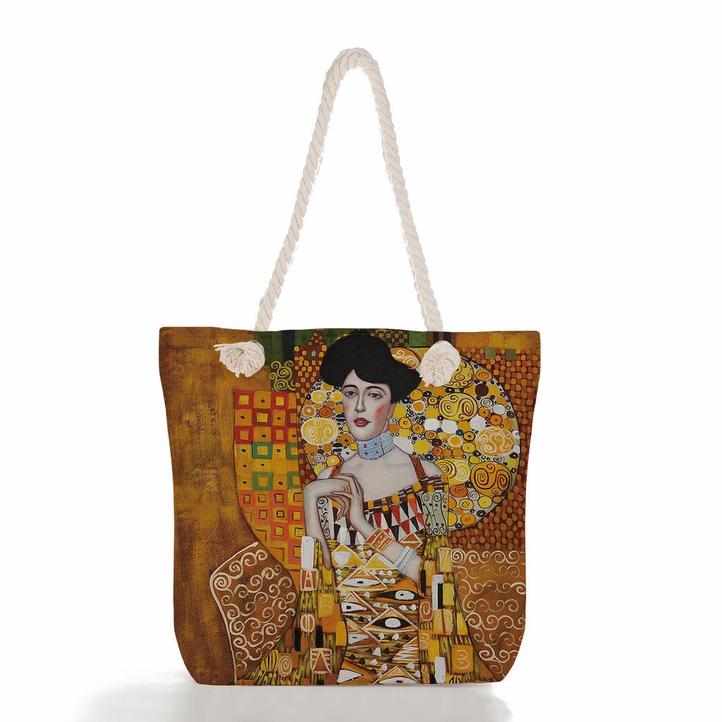 Oil Painting of a Person Print Thick Rope Single-shoulder Beach Bag 7217